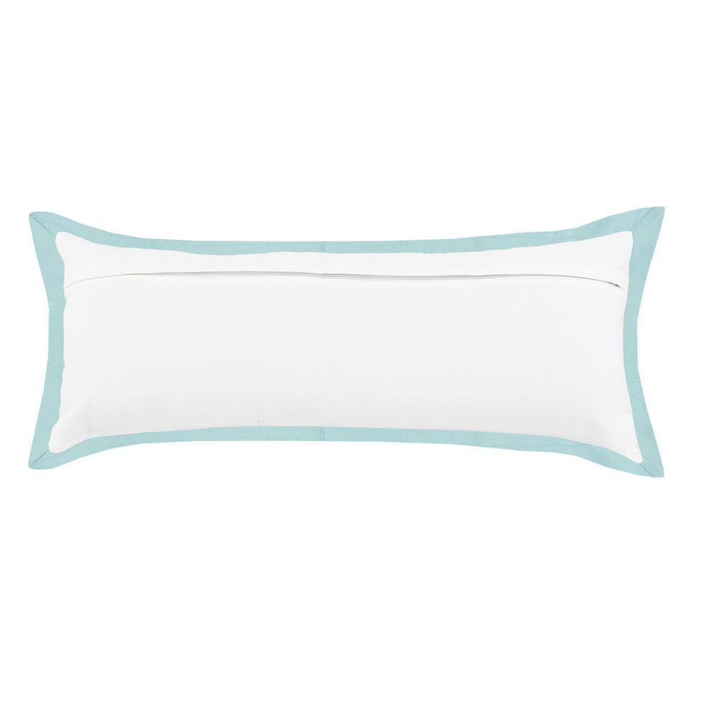 Icy Empire White & Blue Flange Frame Border Throw Pillow, 14" x 36"