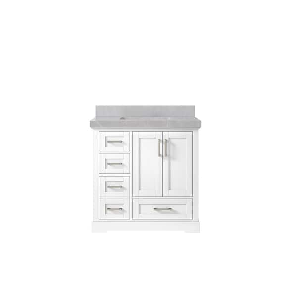 Willow Collections Boston 36 in. W x 22 in. D x 36 in. H Single Sink Bath Vanity Center in White with 2 in. Pearl Gray Qt. Top