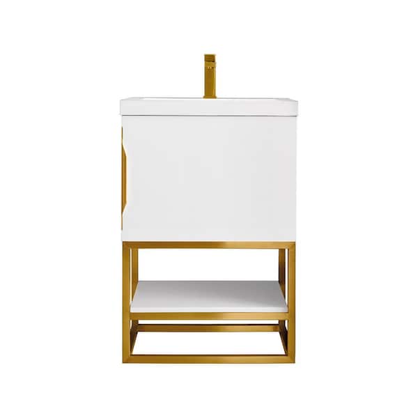 James Martin Vanities Columbia 23.6 in. W x 18.1 in. D x 35.4 in. H Single Bath Vanity in Glossy White with White Glossy Composite Stone Top