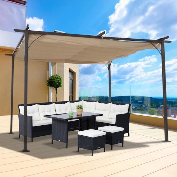Outsunny 7.5 ft. H Retractable Canopy Cover Steel Frame Classic Pergola Gazebo