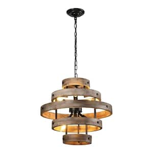 NobleOak 6-Light Brown Chandelier With Wooden Shade