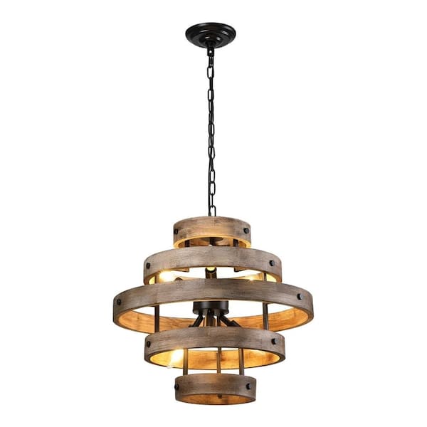 Unbranded NobleOak 6-Light Brown Chandelier With Wooden Shade