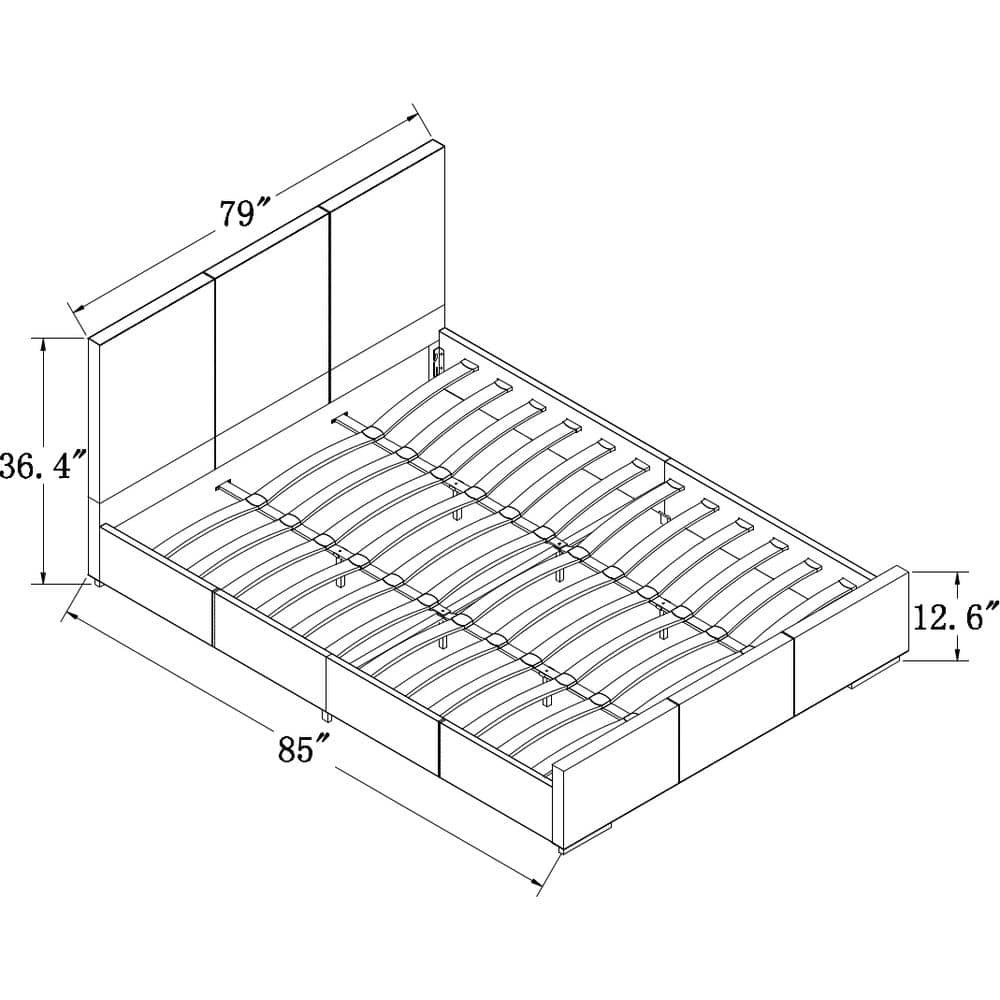 Beige King Upholstered Platform Bed with Slats