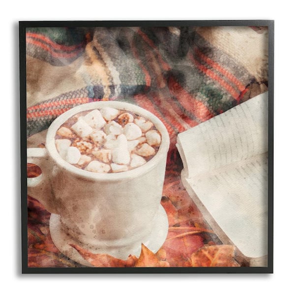 Stupell Industries Autumn Cocoa & Book by LSR Design Studio 1-Piece Framed Graphic Print Food Poster Art Print 12 in. x 12 in.
