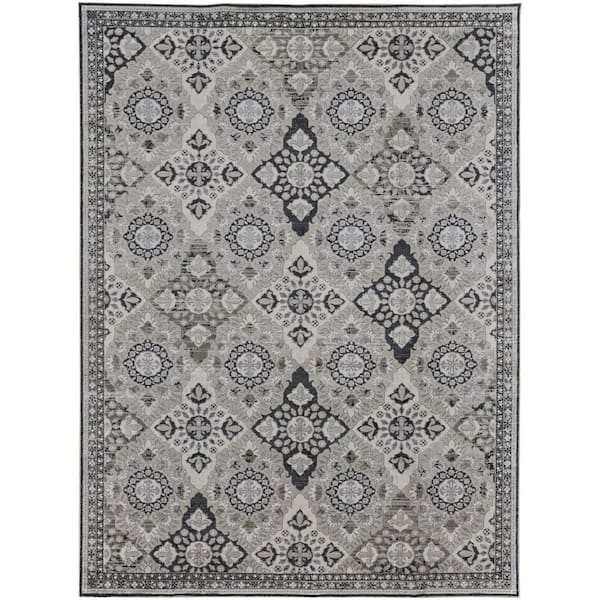 HomeRoots 12 ft. x 15 ft. Gray and Black Floral Area Rug