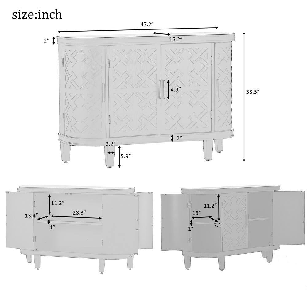 White 47.2" Wood Sideboard with Antique Pattern Doors