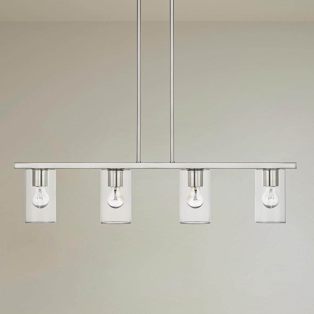 Brushed Nickel 4-Light Crystal Chandelier with Clear Glass