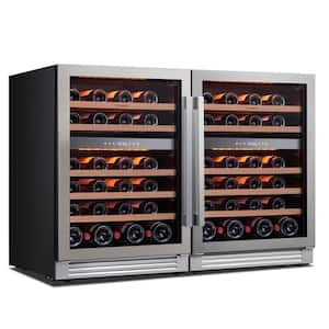 48 in. Quad Zone Cellar Cooling Unit 92-Bottles Built- in Wine Cooler Side-by-Side Refrigerator Mini Fridge in Black