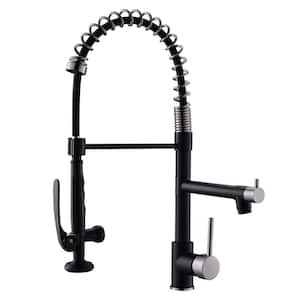 Commercial Single-Handle Single-Hole Pull Down Sprayer Kitchen Sink Faucet in Black Stainless