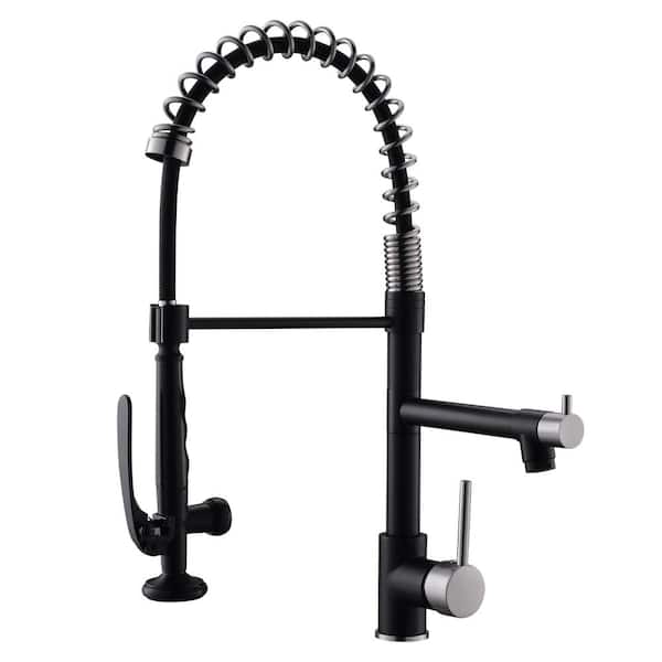 Fapully Commercial Single-Handle Single-Hole Pull Down Sprayer Kitchen Sink Faucet in Black Stainless
