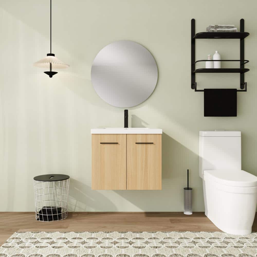 24 in. Wall-Mounted Single Light Oak Bath Vanity with White Resin Top Unassembled price history on PriceWatchPro