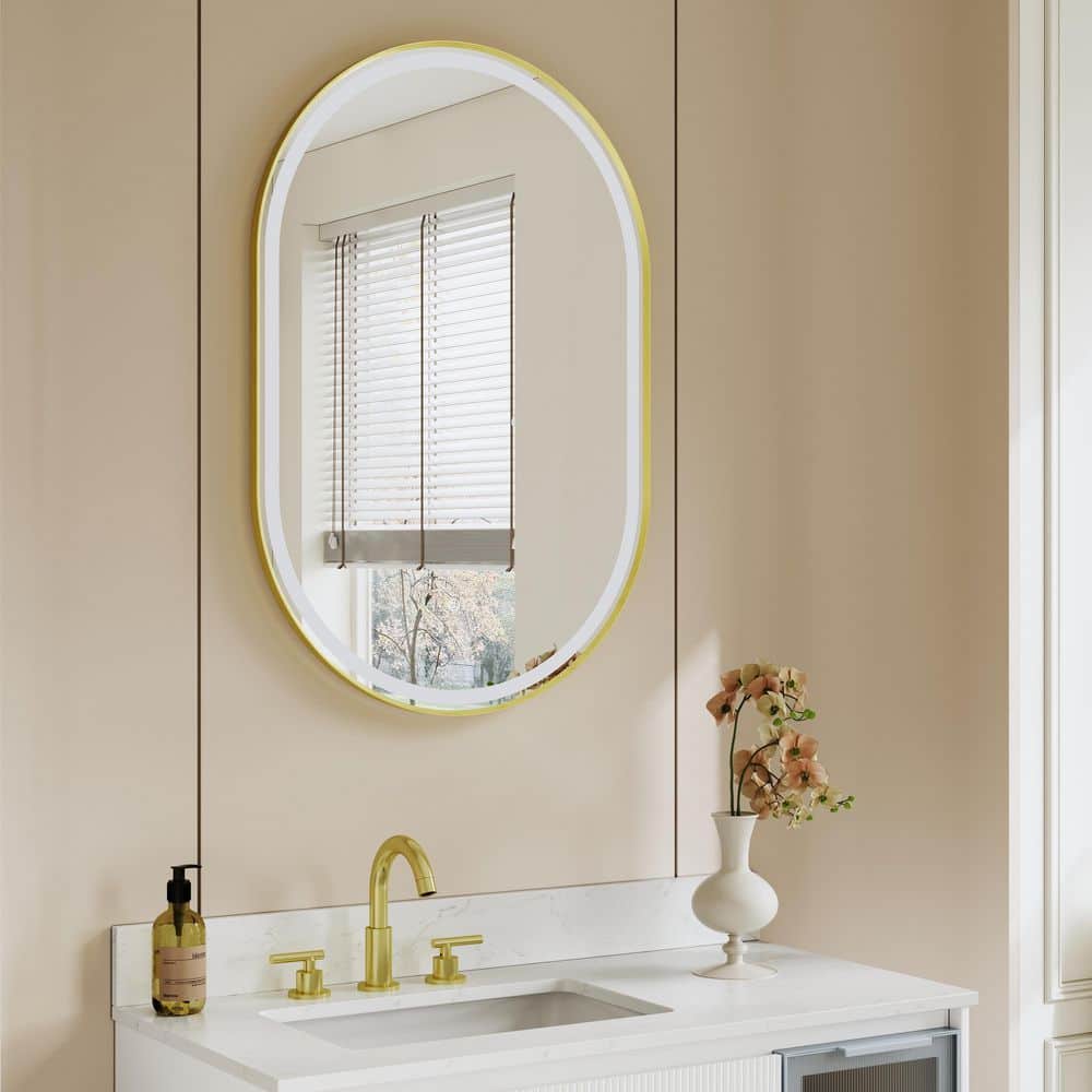 24 in. x 36 in. Oval Aluminum Framed Anti-Fog Back-Lit LED Light Wall Bathroom Vanity Mirror in Brushed Gold price history on PriceWatchPro