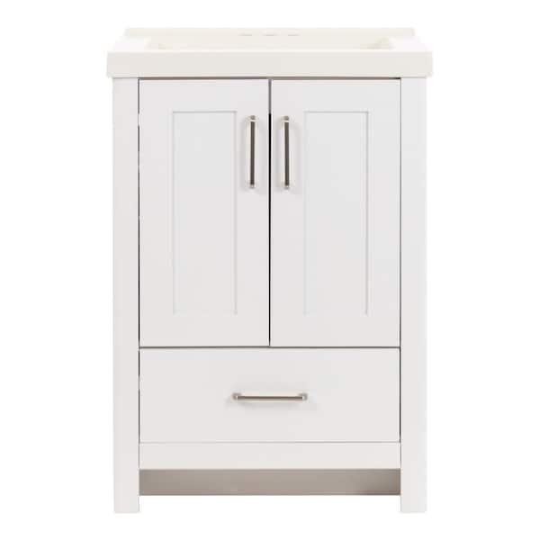Home Decorators Collection Westcourt 25 in. W x 22 in. D x 37 in. H Single Sink Freestanding Bath Vanity in White with White Cultured Marble Top