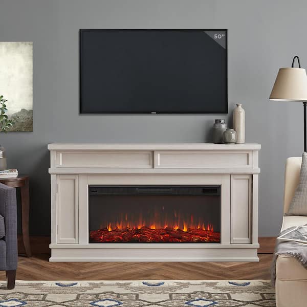 Real Flame Torrey 60 in. Freestanding Electric Fireplace in Bone White