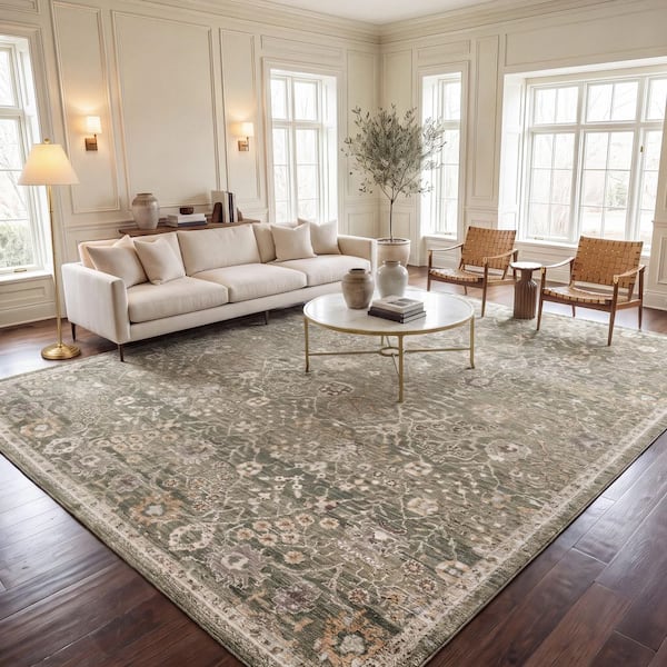 Hazel 10 ft. x 14 ft. Green/Beige Persian Area Rug