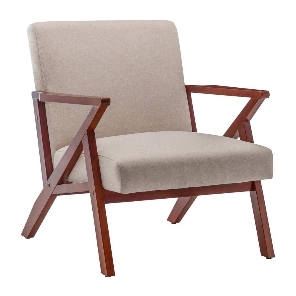 Brayden Accent Chair Beige Fabric | Light Brown Wood