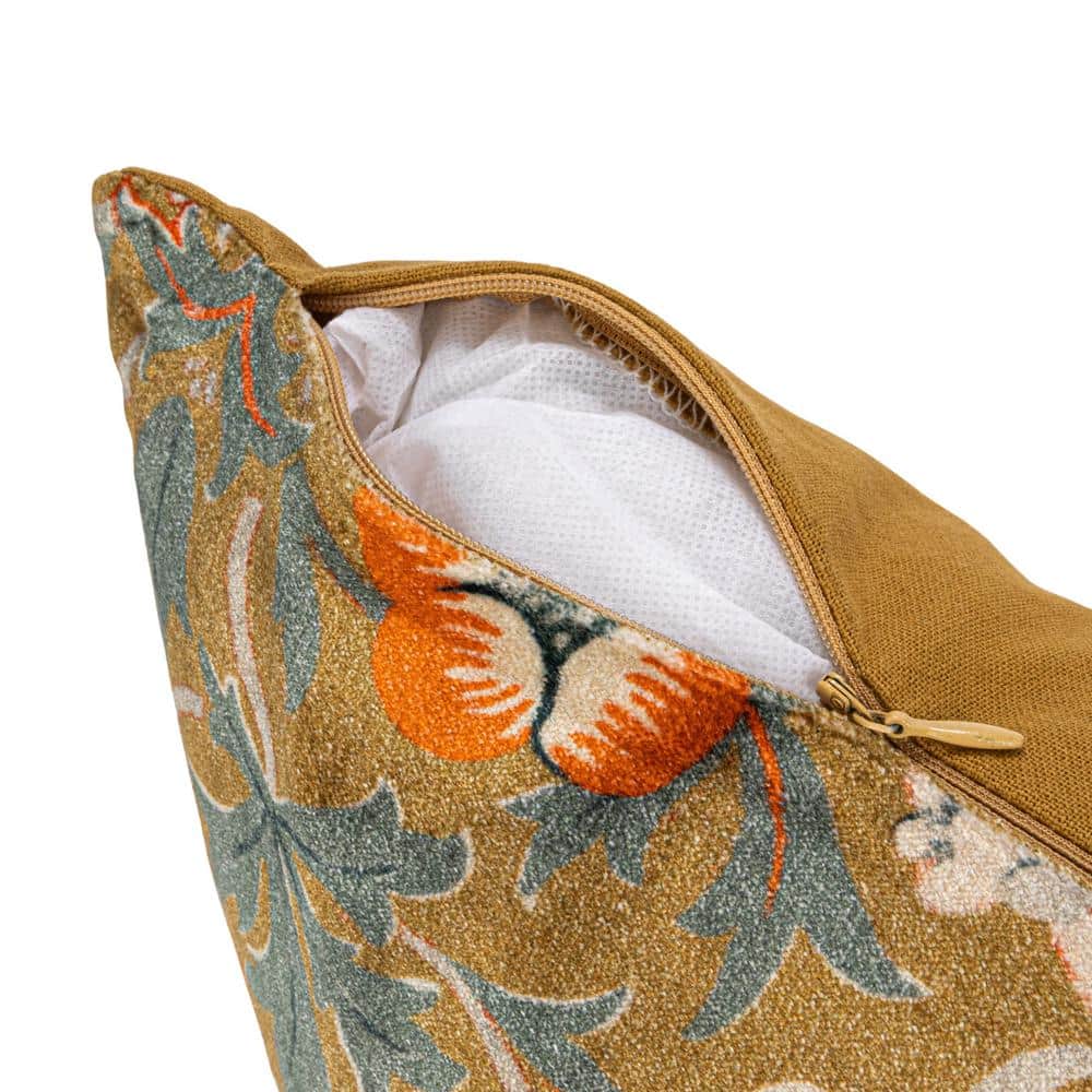 Multicolor Cotton Velvet Birds and Flowers Lumbar Pillow