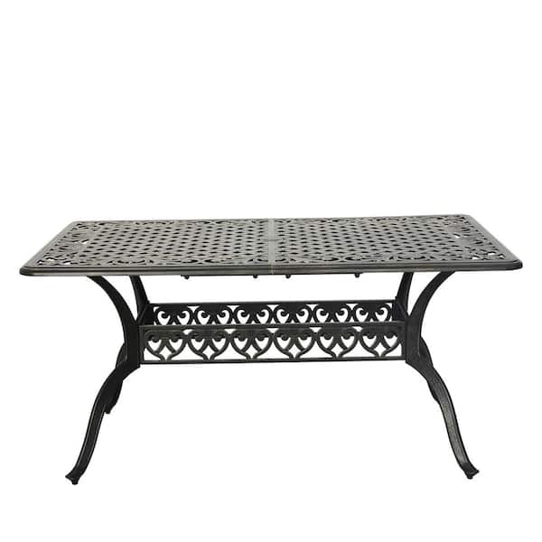 Clihome 59. in Cast Aluminum Patio Rectangular Dining Table with Umbrella Hole