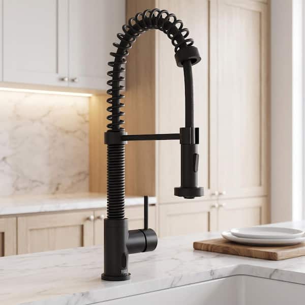 VIGO Edison Matte Black 19 in. H Single Handle Pull Down Sprayer