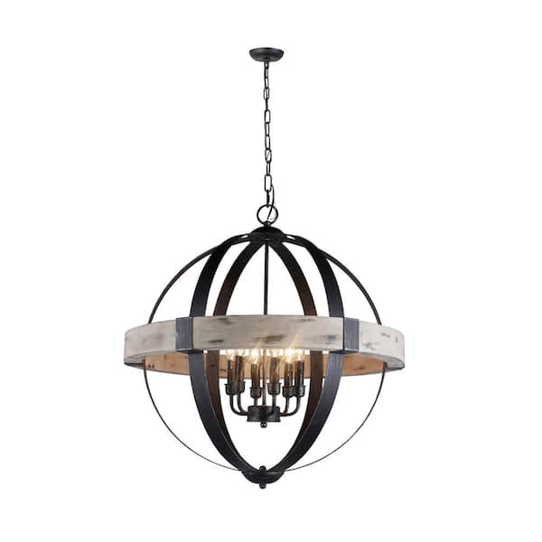 Unbranded Zeus 6-Light Distressed Black Chandelier Wood and Steel Frame