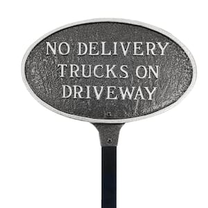 No Delivery Trucks on Driveway Small Oval Statement Plaque with 17.5 in. Lawn Stake-Swedish Iron