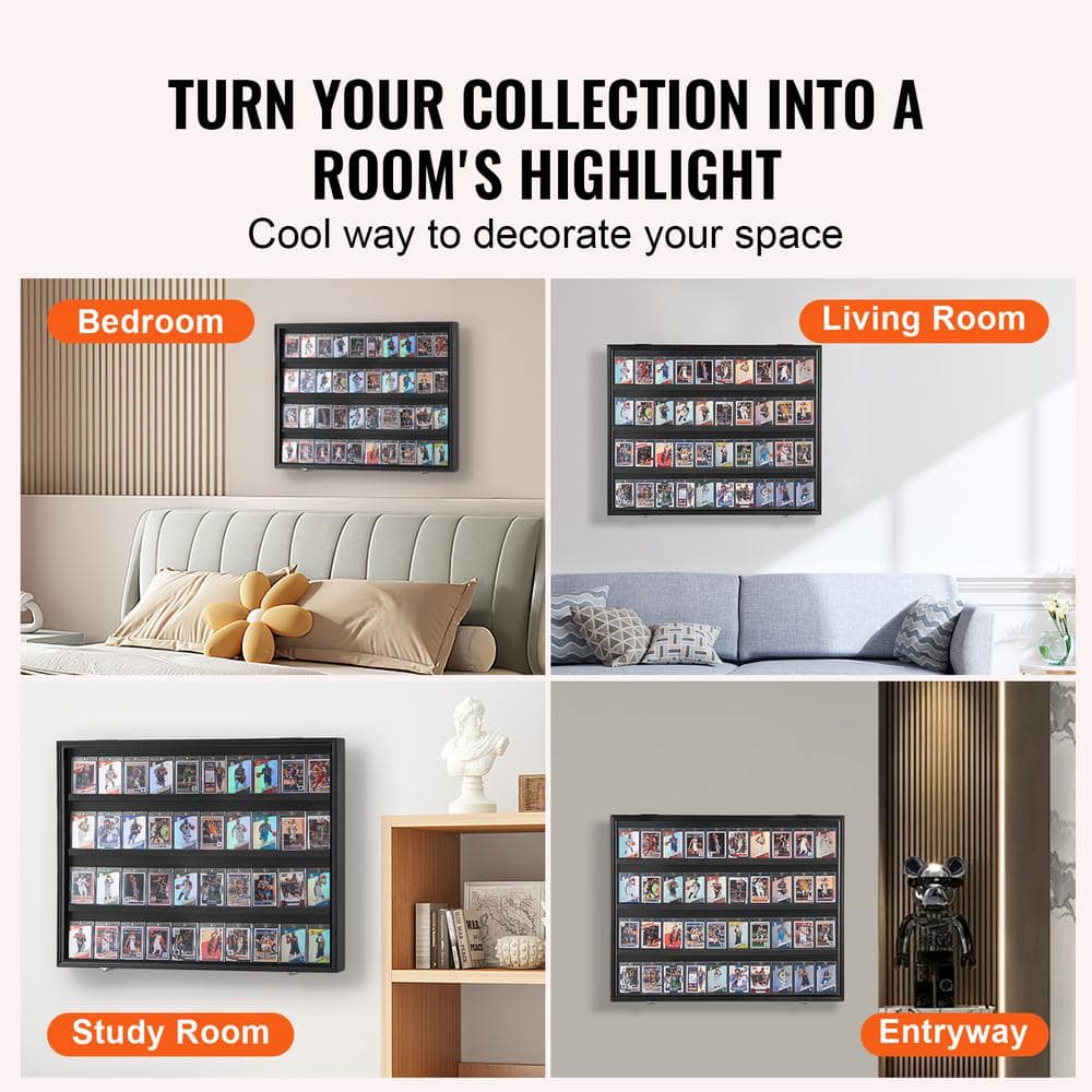 Black Lockable Wall Mounted Sports Card Display Case with UV Protection