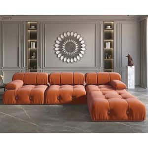 103.85 in. Square Arm 4-Piece L Shaped Velvet Modular Free Combination Sectional Sofa with Ottoman in Orange