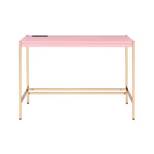 Midriaks 42 in. Rectangular Metal Gold and Pink with USB port Writing Desk