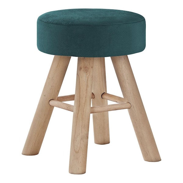 HomeRoots Amelia Teal Blue Velvet Round Accent Small (Under 22 in.) Ottoman