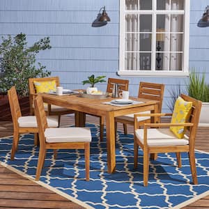 Nestor Sandblast Natural 7-Piece Wood Outdoor Dining Set with Beige Cushions
