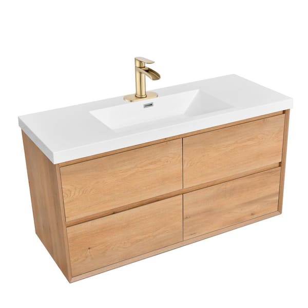 Aeroline 48 in. W x 19.29 in. D x 25.59 in. H Single Sink Float Wood Bath Vanity with White Resin Integral Top Assembled