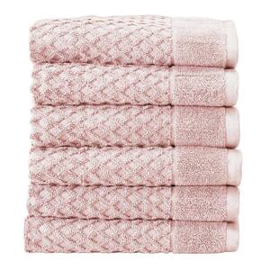 Pink Solid 100% Cotton Textured Hand Towel (Set of 6)