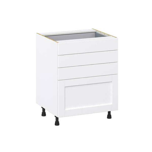 J COLLECTION Milton 27 in. W x 24 in. D x 34.5 in. H Assembled Shaker Drawer Base Kitchen Cabinet in Bright White with 4 Drawers