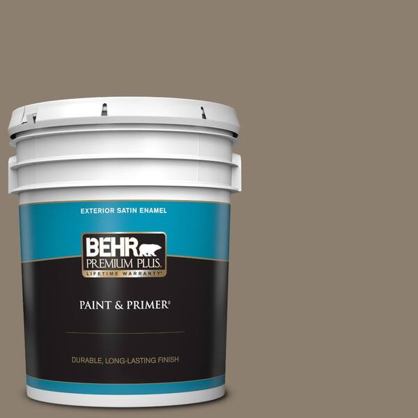 BEHR PREMIUM PLUS 5 gal. #BNC-36 Restful Brown Satin Enamel Exterior Paint & Primer