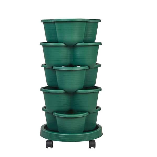 25.4 in, x 13 in. Dark Green Plastic 5-Tier Vertical Garden Planter
