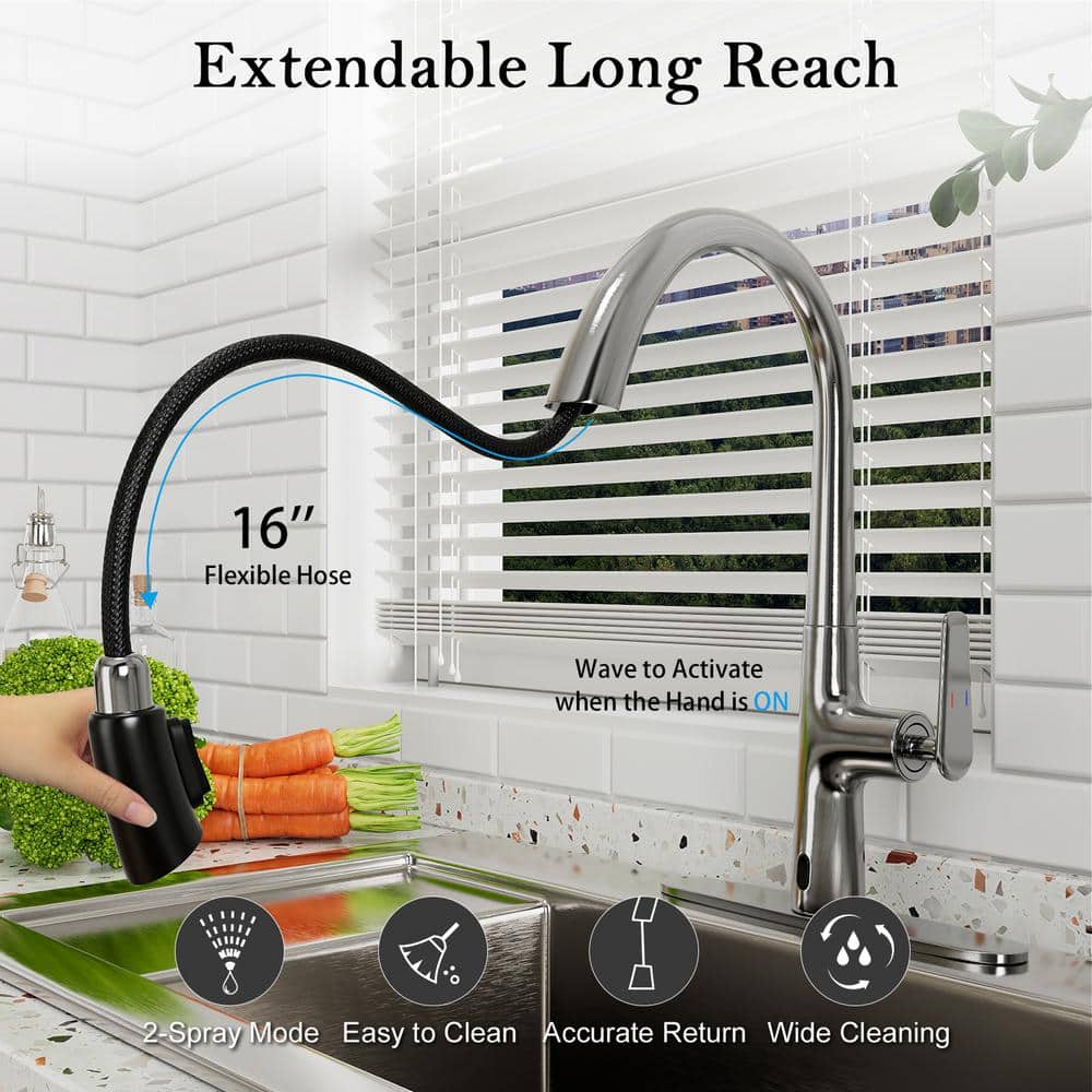 Brushed Nickel Touchless Pull Down Kitchen Faucet with Pull-out Spray