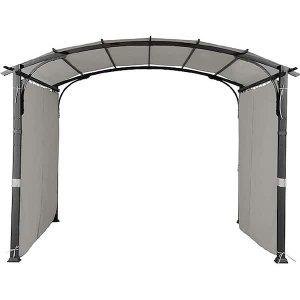 10 ft. x 10 ft. Gray Top Outdoor Arched Roof Metal Pergola Canopy with Gray Mosquito Mesh Sidewalls