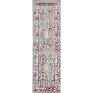 Vintage Kashan Grey/Multi 2 ft. x 6 ft. Bordered Traditional Kitchen Runner Area Rug