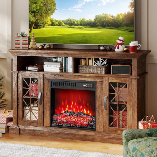 Gymax 18'' Electric Fireplace Insert 750W/1500W Fireplace Heater w