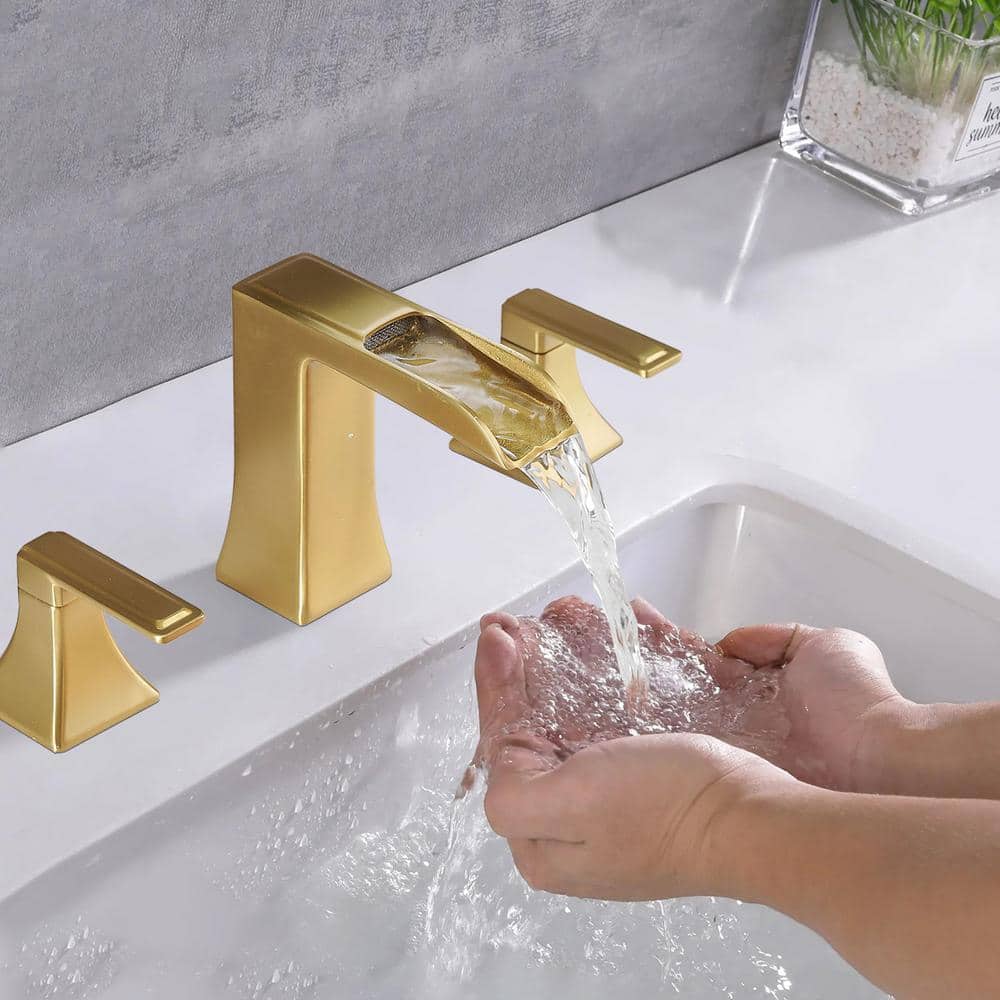 8 in. Widespread Double Handle Bathroom Faucet with Drain Kit Included in Brushed Gold price history on PriceWatchPro