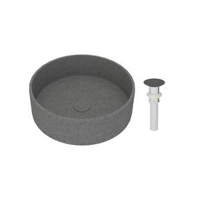 Concrete Stripes Design Round Bathroom Vessel Sink Art Basin in Mottled Bluish Grey with The Same Color Drainer
