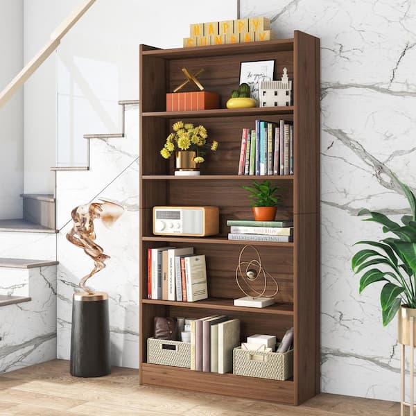 billboard book shelf 　ウォールナット BYBLIGHT Eulas 72 in.Tall Brown Wood 5-Shelf Standard Bookcase and