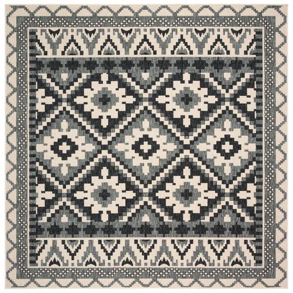 SAFAVIEH Veranda Beige/Gray Doormat 3 ft. x 3 ft. Southwestern Tribal Indoor/Outdoor Patio Square Area Rug
