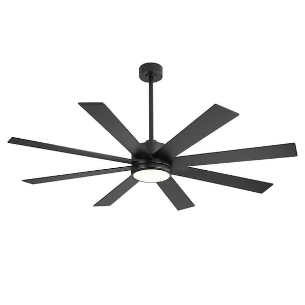 Charlotte 65 in. Indoor Black Modern Windmill Ceiling Fan with Color-Changing LED with Remote and Downrod Included
