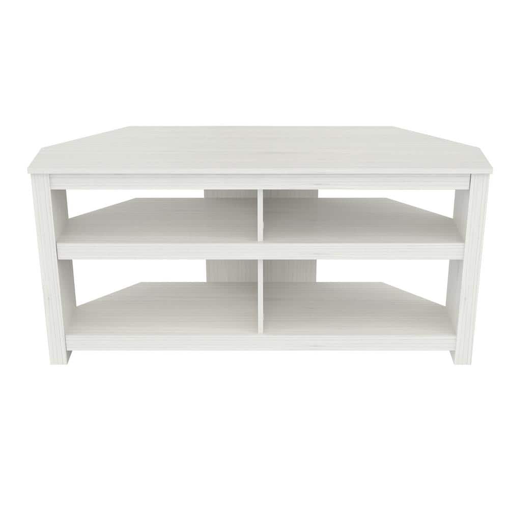 Modern Washed Oak Corner TV Stand with Open Shelves