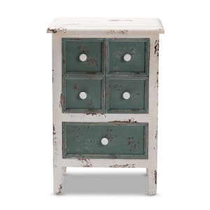 Angeline White and Teal Storage Cabinet