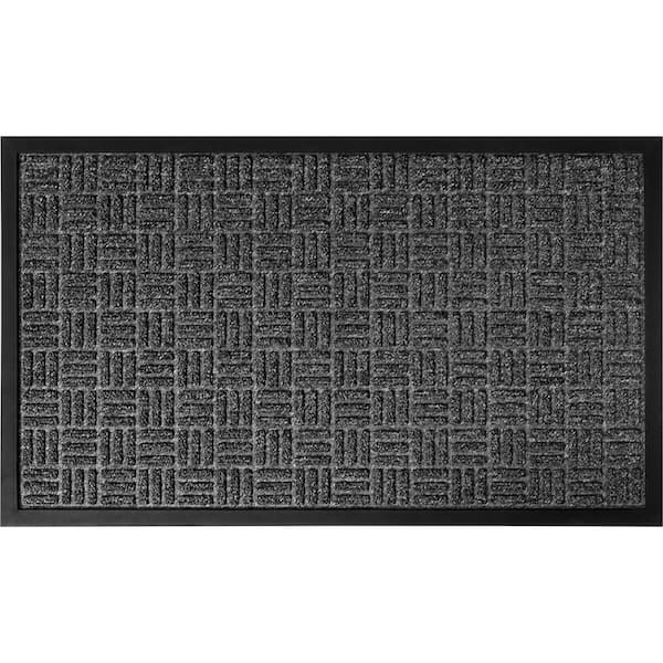 Yvan Modern Grey Checkerboard 30 in. x 18 in. Outdoor Front Door Mat Polypropylene Rubber Rug