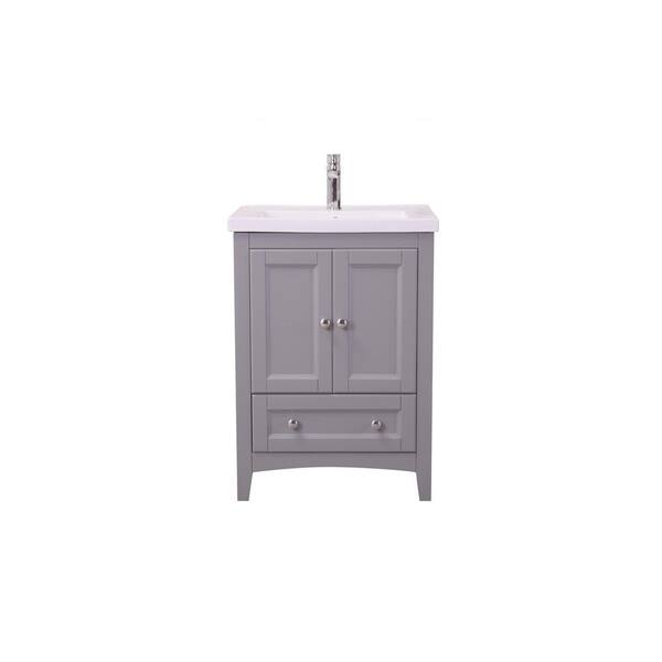 Unbranded Copeland 24 in. Single Bathroom Vanity with 1-Drawer 2-Doors Marble Top Porcelain Sink in Medium Grey Finish