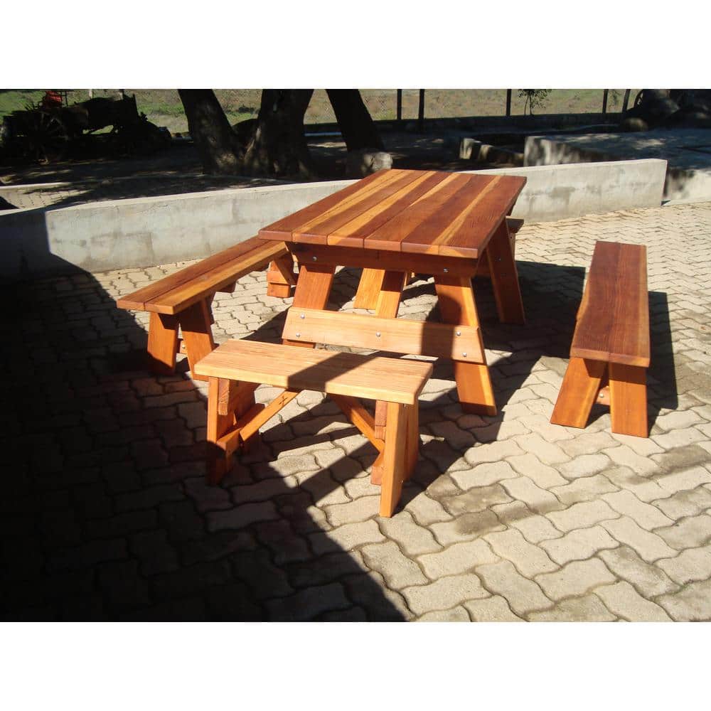 72" Medium Brown Redwood Picnic Table with Detached Benches