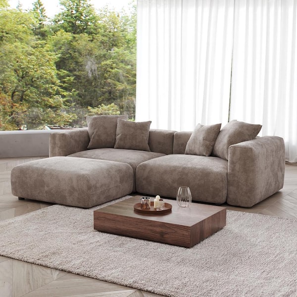 102.3 in. Square Arm Corduroy Velvet 3-Pieces Modular Free Combination Sectional Sofa in Brown